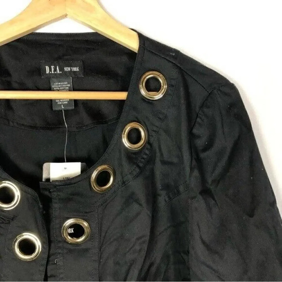 Donna Formal Black Gold Detail Open Front Blazer Jacket L - Picture 3 of 3